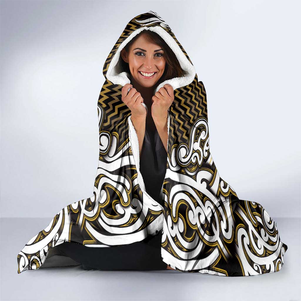 Custom Aotearoa Taranaki Hooded Blanket Maori Tribal Pattern Mix Poutama