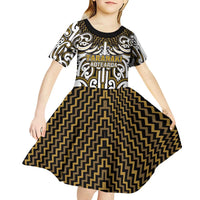Custom Aotearoa Taranaki Kid Short Sleeve Dress Maori Tribal Pattern Mix Poutama