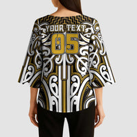Custom Aotearoa Taranaki Kimono Sleeve Blouse Maori Tribal Pattern Mix Poutama