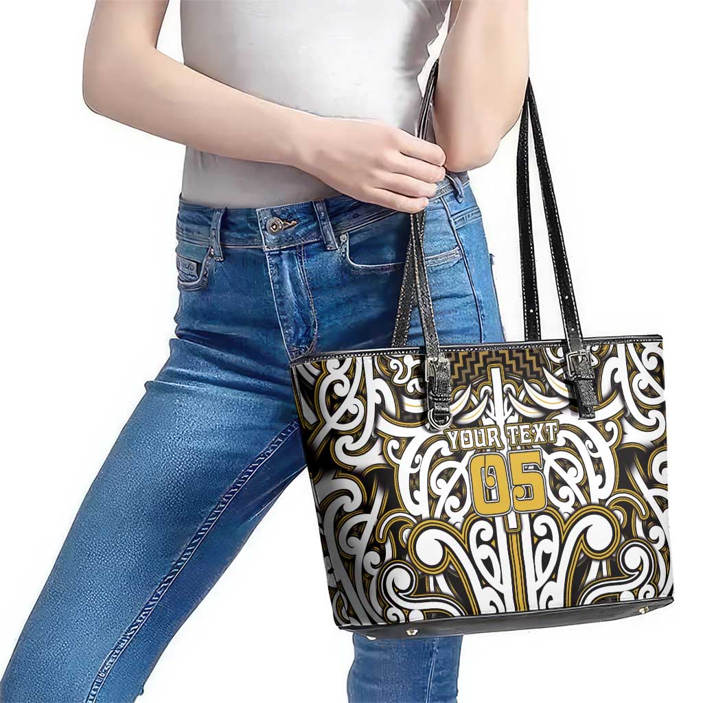 Custom Aotearoa Taranaki Leather Tote Bag Maori Tribal Pattern Mix Poutama