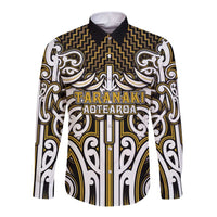 Custom Aotearoa Taranaki Long Sleeve Button Shirt Maori Tribal Pattern Mix Poutama