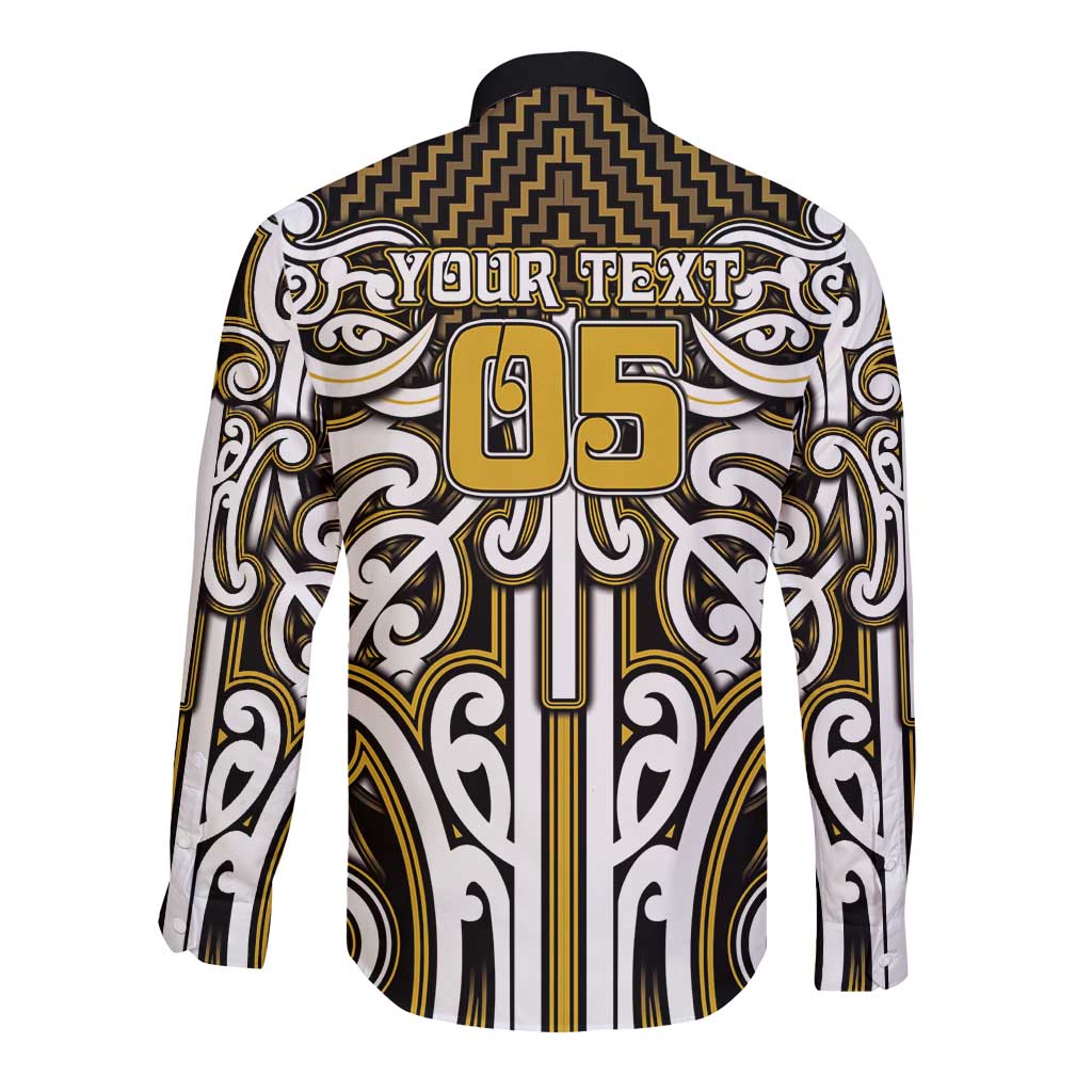 Custom Aotearoa Taranaki Long Sleeve Button Shirt Maori Tribal Pattern Mix Poutama