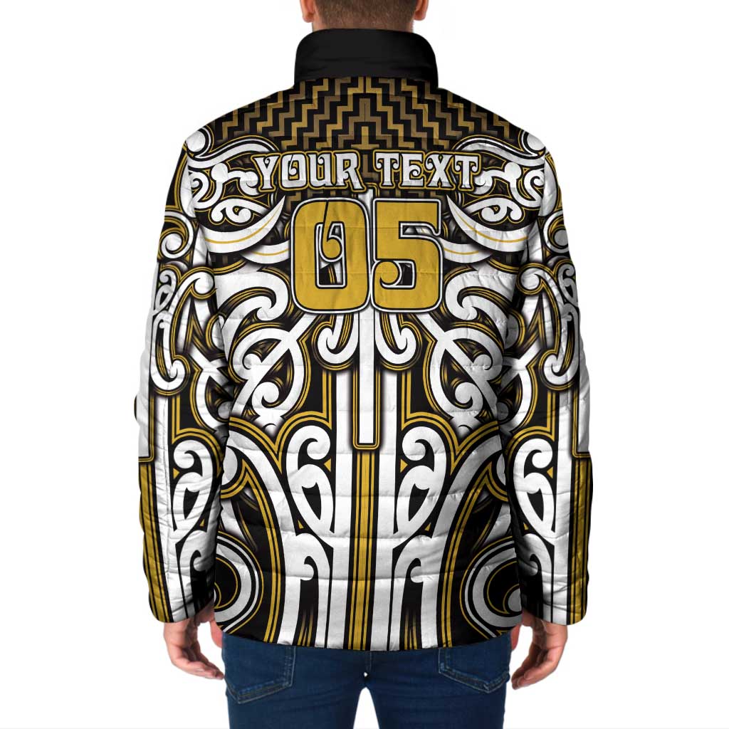 Custom Aotearoa Taranaki Padded Jacket Maori Tribal Pattern Mix Poutama