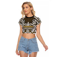 Custom Aotearoa Taranaki Raglan Cropped T Shirt Maori Tribal Pattern Mix Poutama
