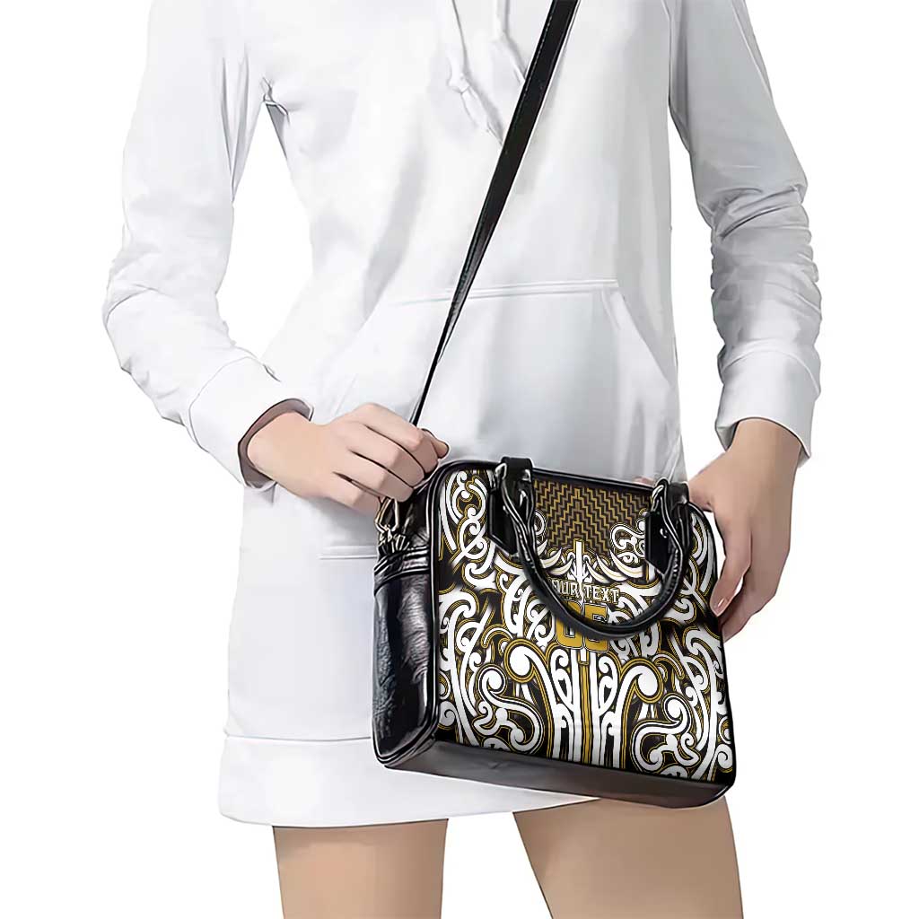 Custom Aotearoa Taranaki Shoulder Handbag Maori Tribal Pattern Mix Poutama