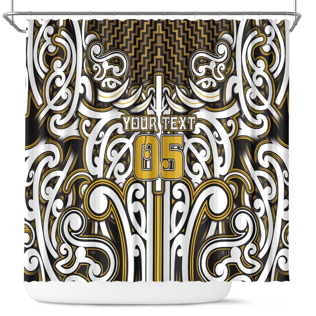 Custom Aotearoa Taranaki Shower Curtain Maori Tribal Pattern Mix Poutama LT05 Yellow - Polynesian Pride