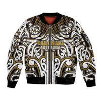 Custom Aotearoa Taranaki Sleeve Zip Bomber Jacket Maori Tribal Pattern Mix Poutama