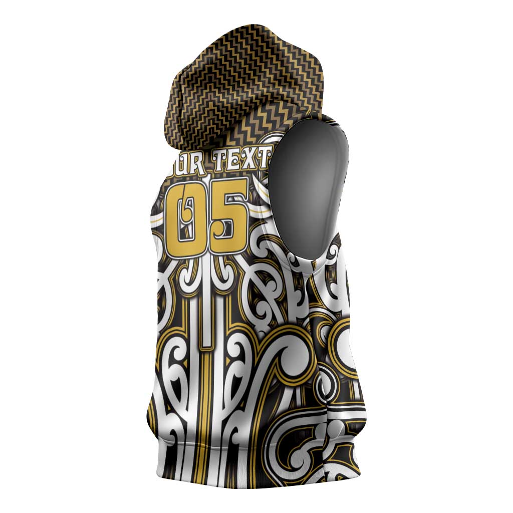 Custom Aotearoa Taranaki Sleeveless Hoodie Maori Tribal Pattern Mix Poutama