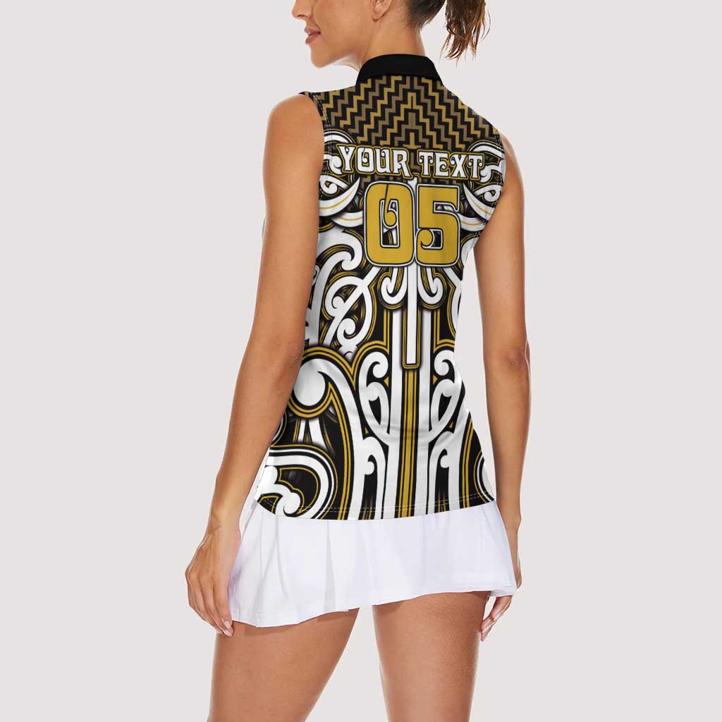 Custom Aotearoa Taranaki Women Sleeveless Polo Shirt Maori Tribal Pattern Mix Poutama