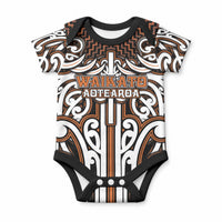 Custom Aotearoa Waikato Baby Onesie Maori Tribal Pattern Mix Poutama LT05 Orange - Polynesian Pride
