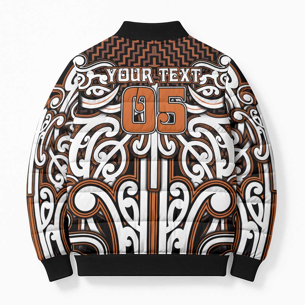 Custom Aotearoa Waikato Bomber Puffer Jacket Maori Tribal Pattern Mix Poutama
