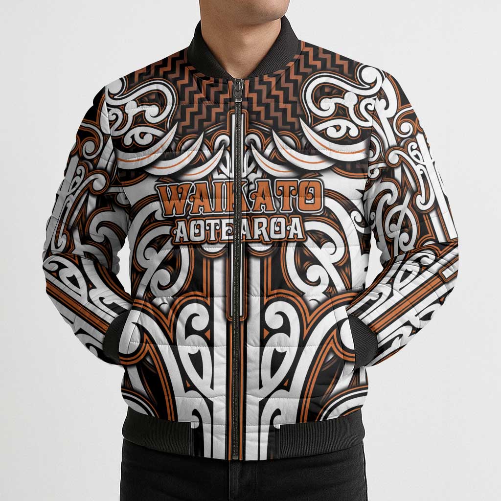 Custom Aotearoa Waikato Bomber Puffer Jacket Maori Tribal Pattern Mix Poutama