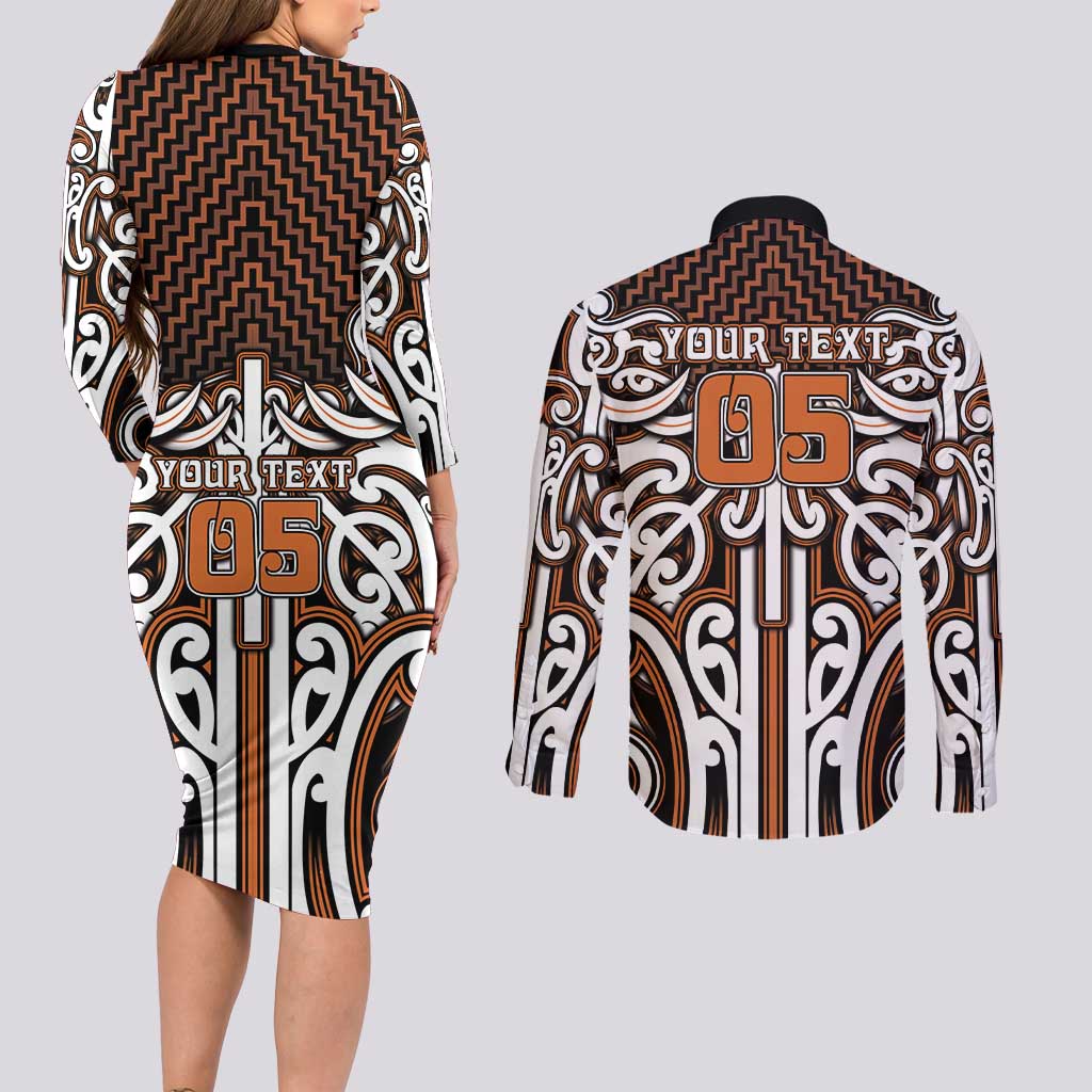 Custom Aotearoa Waikato Couples Matching Long Sleeve Bodycon Dress and Long Sleeve Button Shirt Maori Tribal Pattern Mix Poutama