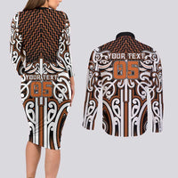Custom Aotearoa Waikato Couples Matching Long Sleeve Bodycon Dress and Long Sleeve Button Shirt Maori Tribal Pattern Mix Poutama