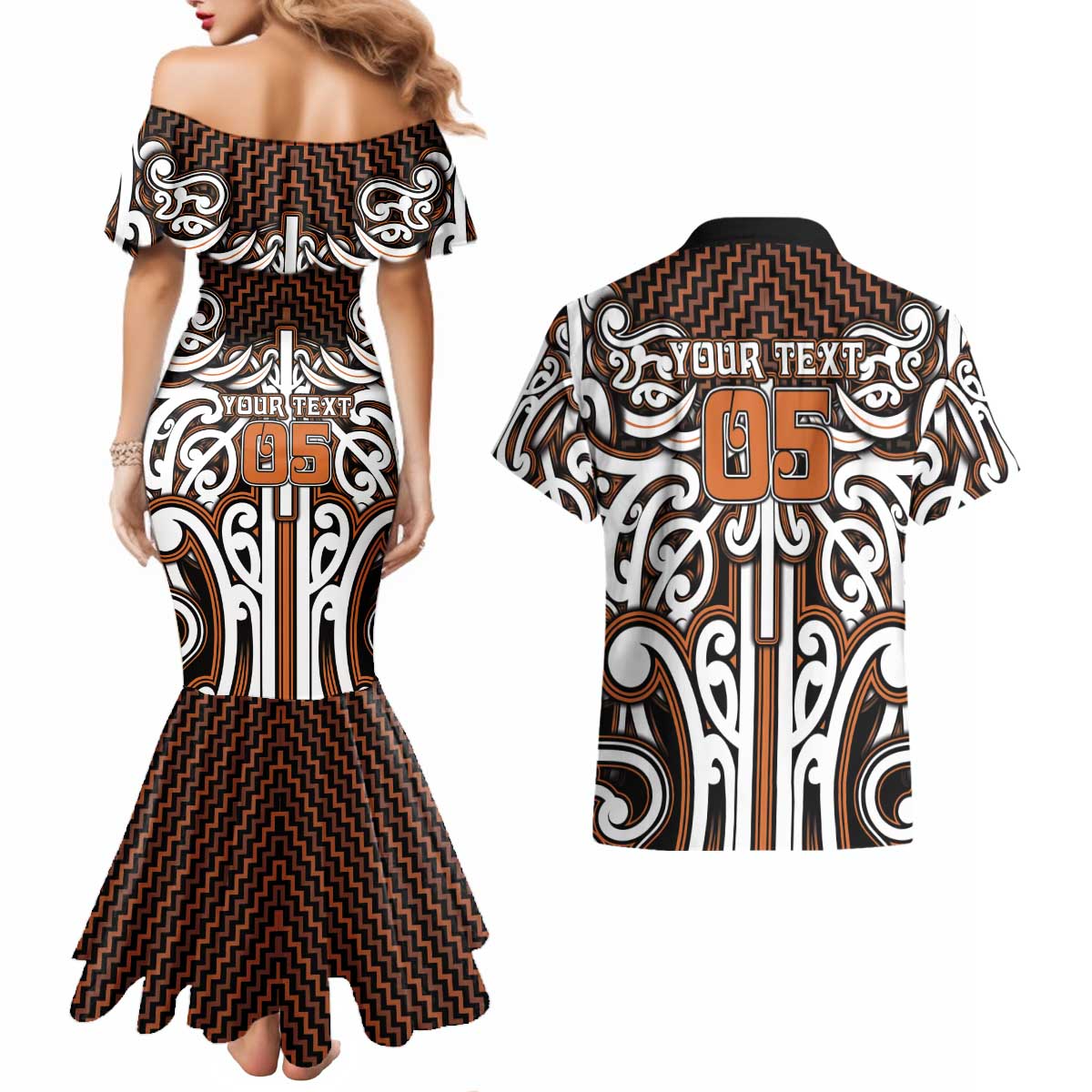 Custom Aotearoa Waikato Couples Matching Mermaid Dress and Hawaiian Shirt Maori Tribal Pattern Mix Poutama