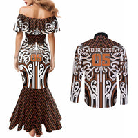 Custom Aotearoa Waikato Couples Matching Mermaid Dress and Long Sleeve Button Shirt Maori Tribal Pattern Mix Poutama