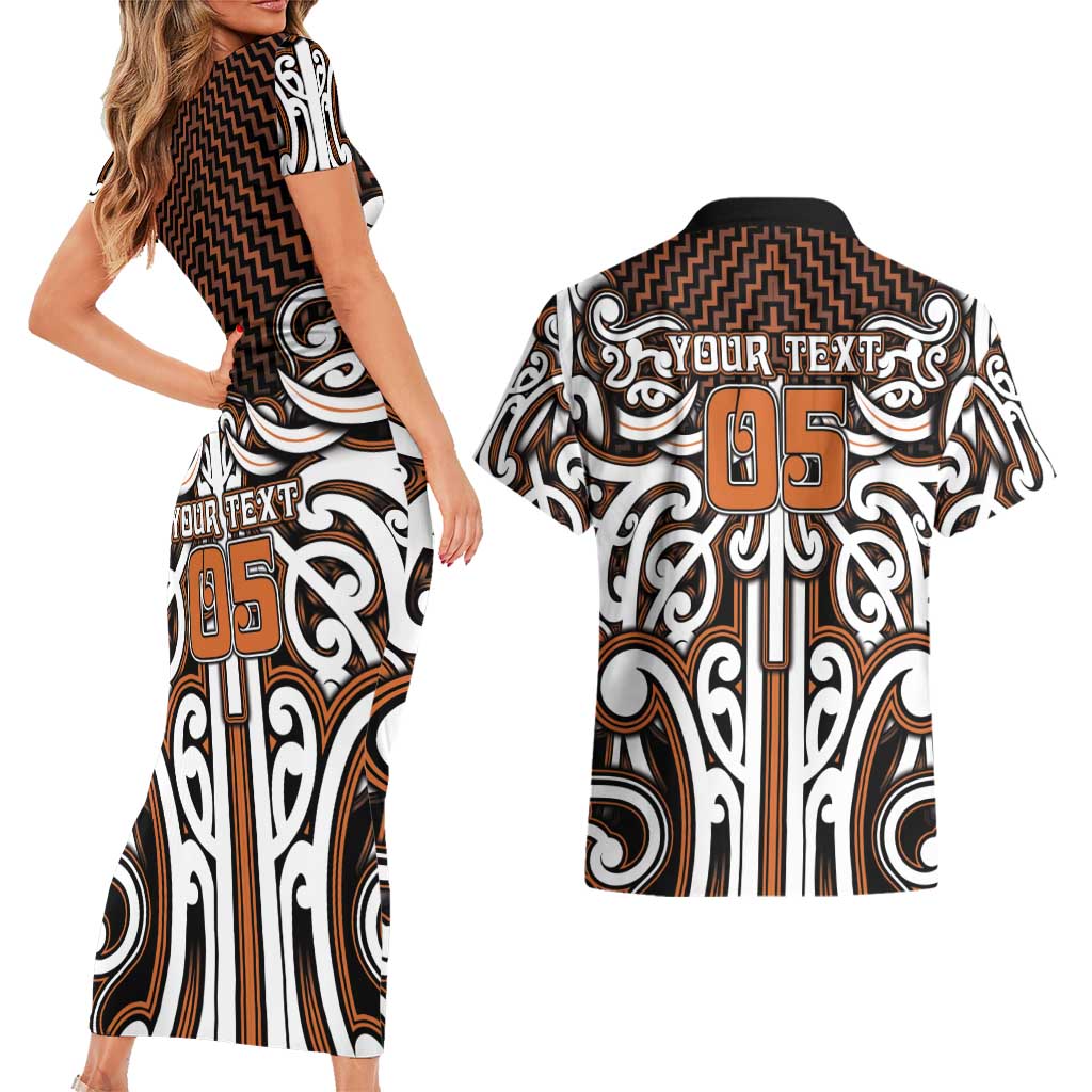 Custom Aotearoa Waikato Couples Matching Short Sleeve Bodycon Dress and Hawaiian Shirt Maori Tribal Pattern Mix Poutama LT05 - Polynesian Pride