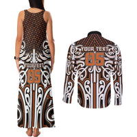 Custom Aotearoa Waikato Couples Matching Tank Maxi Dress and Long Sleeve Button Shirt Maori Tribal Pattern Mix Poutama