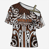 Custom Aotearoa Waikato Cross Shoulder Shirt Maori Tribal Pattern Mix Poutama