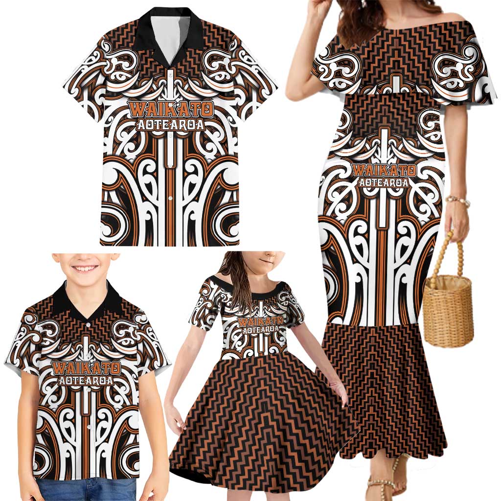 Custom Aotearoa Waikato Family Matching Mermaid Dress and Hawaiian Shirt Maori Tribal Pattern Mix Poutama LT05 - Polynesian Pride