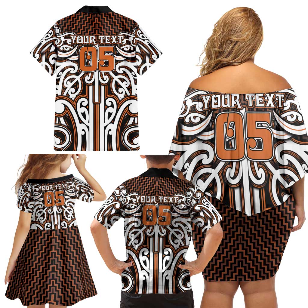 Custom Aotearoa Waikato Family Matching Off Shoulder Short Dress and Hawaiian Shirt Maori Tribal Pattern Mix Poutama LT05 - Polynesian Pride
