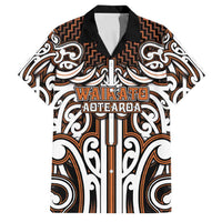 Custom Aotearoa Waikato Family Matching Puletasi and Hawaiian Shirt Maori Tribal Pattern Mix Poutama LT05 Dad's Shirt - Short Sleeve Orange - Polynesian Pride