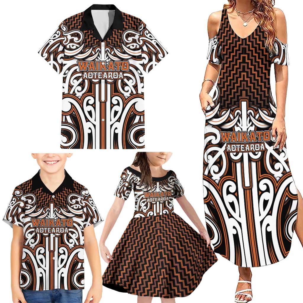 Custom Aotearoa Waikato Family Matching Summer Maxi Dress and Hawaiian Shirt Maori Tribal Pattern Mix Poutama LT05 - Polynesian Pride