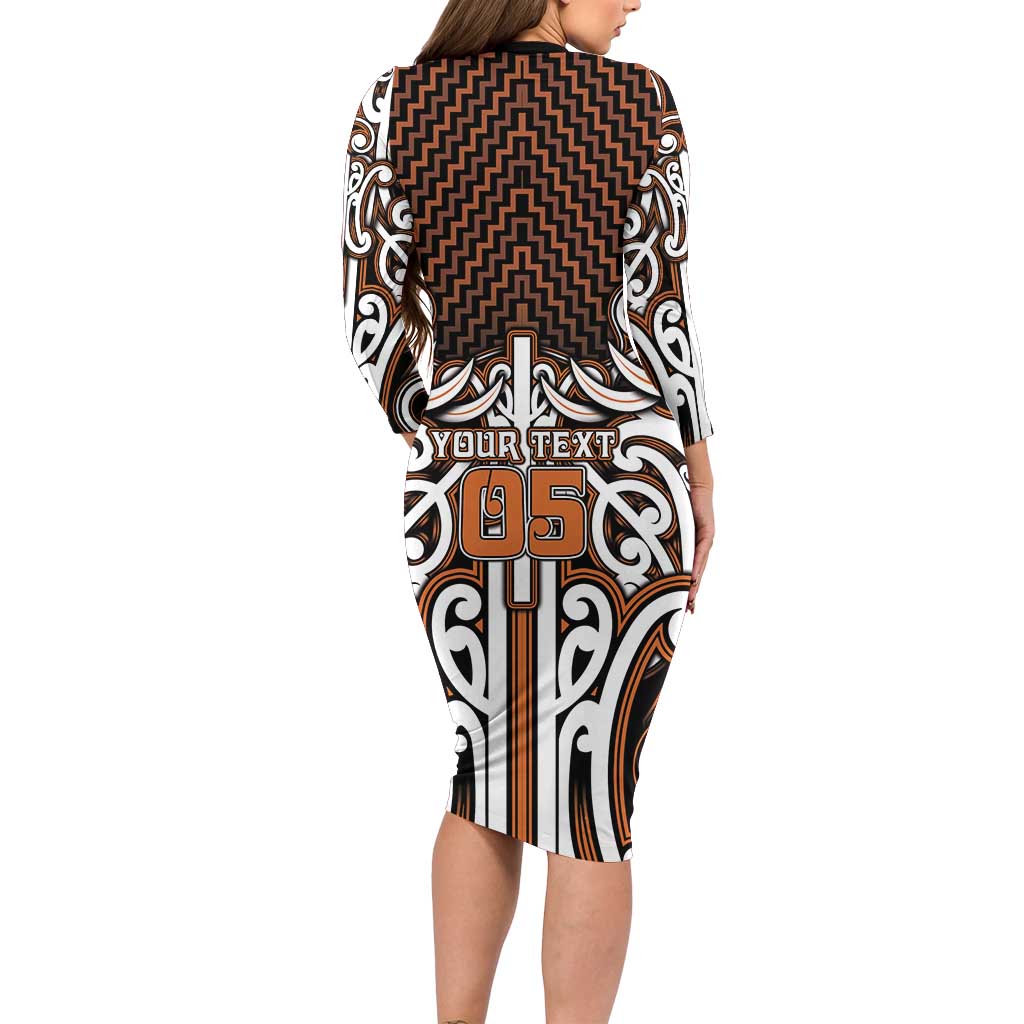 Custom Aotearoa Waikato Long Sleeve Bodycon Dress Maori Tribal Pattern Mix Poutama