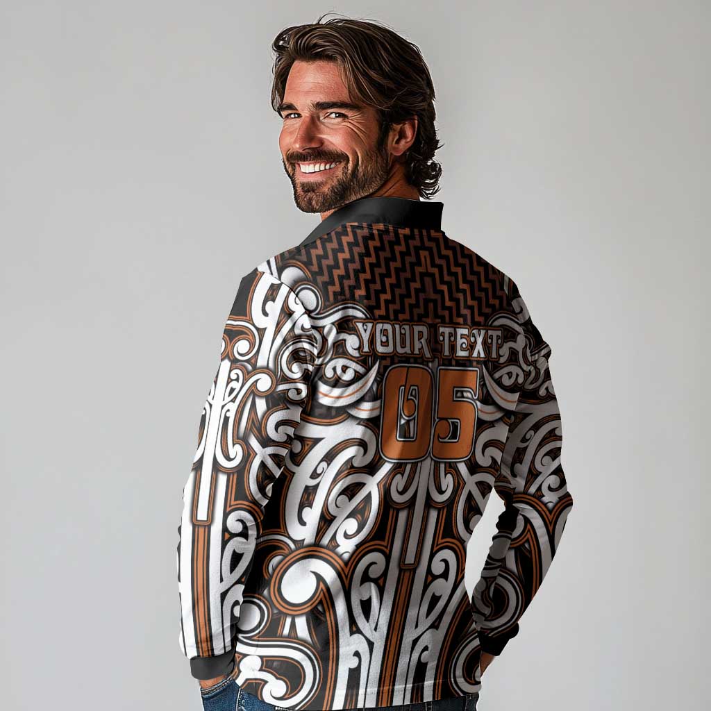 Custom Aotearoa Waikato Long Sleeve Polo Shirt Maori Tribal Pattern Mix Poutama