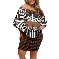 Custom Aotearoa Waikato Off Shoulder Short Dress Maori Tribal Pattern Mix Poutama