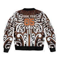 Custom Aotearoa Waikato Sleeve Zip Bomber Jacket Maori Tribal Pattern Mix Poutama