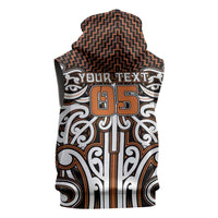 Custom Aotearoa Waikato Sleeveless Zip Hoodie Maori Tribal Pattern Mix Poutama