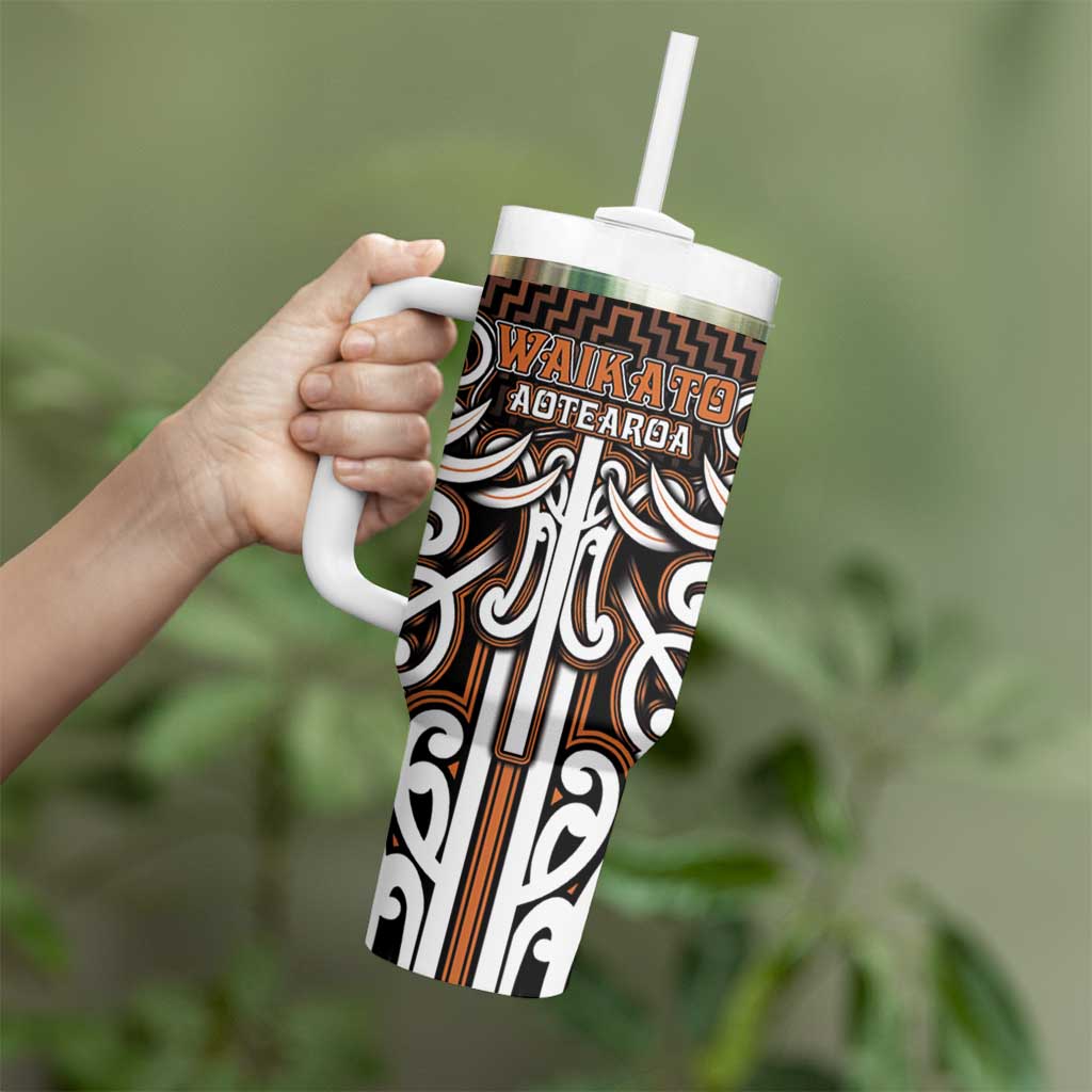 Custom Aotearoa Waikato Tumbler With Handle Maori Tribal Pattern Mix Poutama