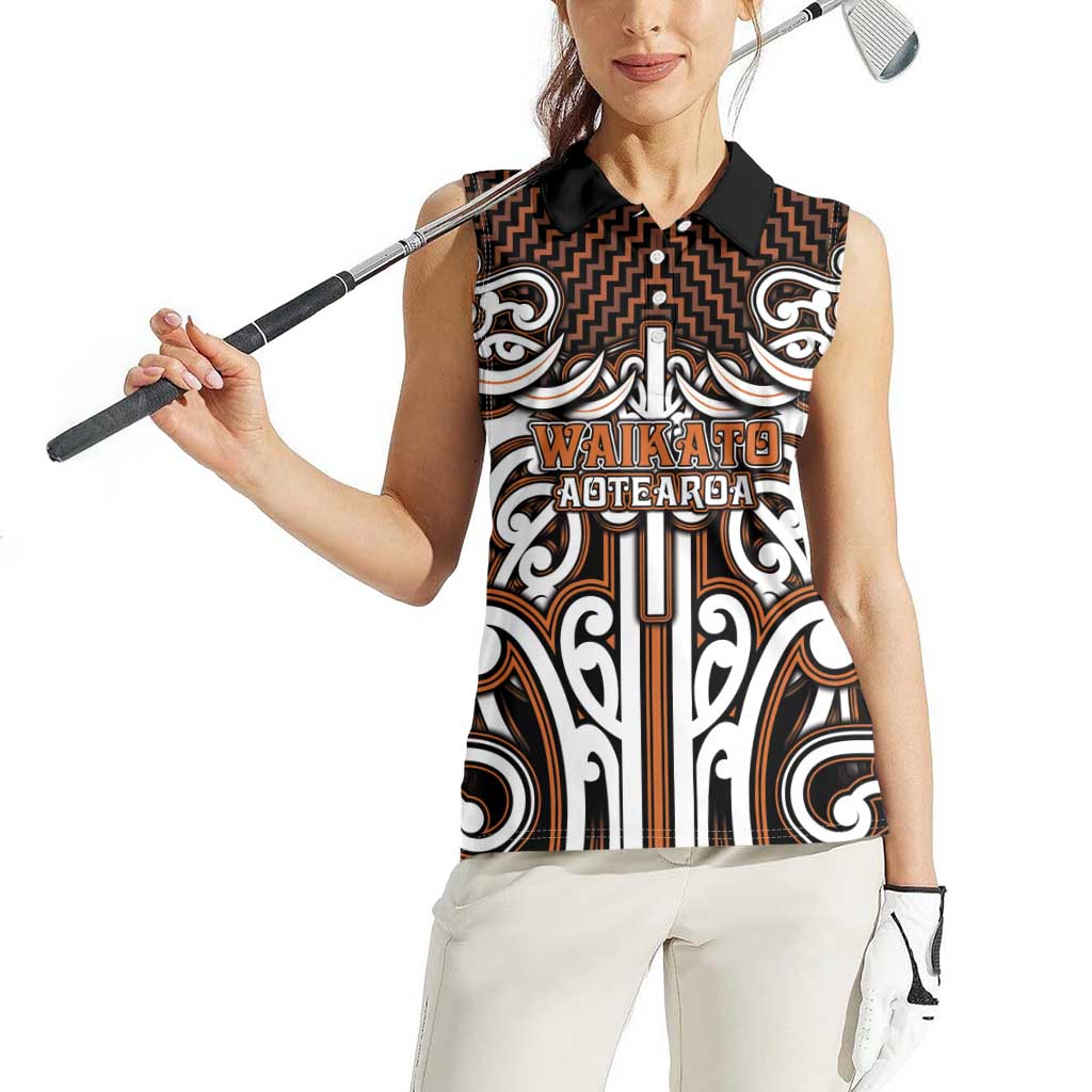 Custom Aotearoa Waikato Women Sleeveless Polo Shirt Maori Tribal Pattern Mix Poutama