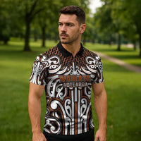 Custom Aotearoa Waikato Zipper Polo Shirt Maori Tribal Pattern Mix Poutama