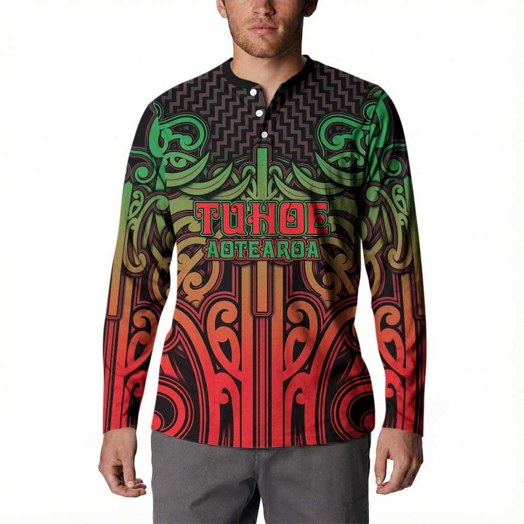 Custom Aotearoa Tuhoe Button Sweatshirt Maori Tribal Pattern Mix Poutama
