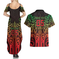 Custom Aotearoa Tuhoe Couples Matching Summer Maxi Dress and Hawaiian Shirt Maori Tribal Pattern Mix Poutama