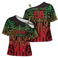 Custom Aotearoa Tuhoe Cross Shoulder Shirt Maori Tribal Pattern Mix Poutama