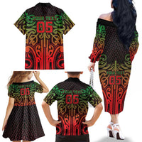 Custom Aotearoa Tuhoe Family Matching Off The Shoulder Long Sleeve Dress and Hawaiian Shirt Maori Tribal Pattern Mix Poutama LT05 - Polynesian Pride