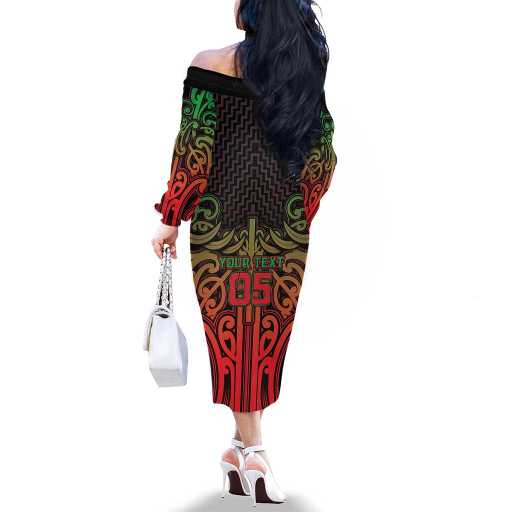 Custom Aotearoa Tuhoe Family Matching Off The Shoulder Long Sleeve Dress and Hawaiian Shirt Maori Tribal Pattern Mix Poutama LT05 - Polynesian Pride