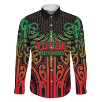 Custom Aotearoa Tuhoe Family Matching Off Shoulder Maxi Dress and Hawaiian Shirt Maori Tribal Pattern Mix Poutama LT05 Dad's Shirt - Long Sleeve Black - Polynesian Pride