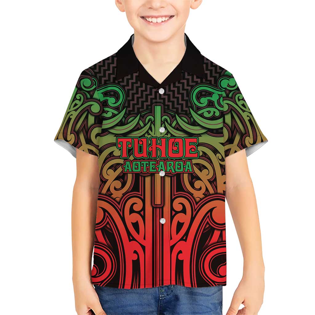 Custom Aotearoa Tuhoe Family Matching Off Shoulder Maxi Dress and Hawaiian Shirt Maori Tribal Pattern Mix Poutama LT05 Son's Shirt Black - Polynesian Pride