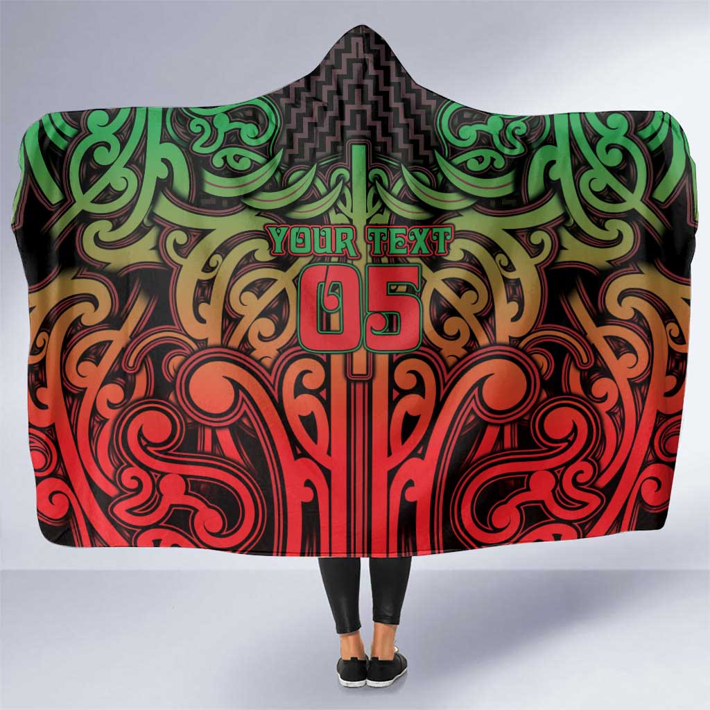 Custom Aotearoa Tuhoe Hooded Blanket Maori Tribal Pattern Mix Poutama