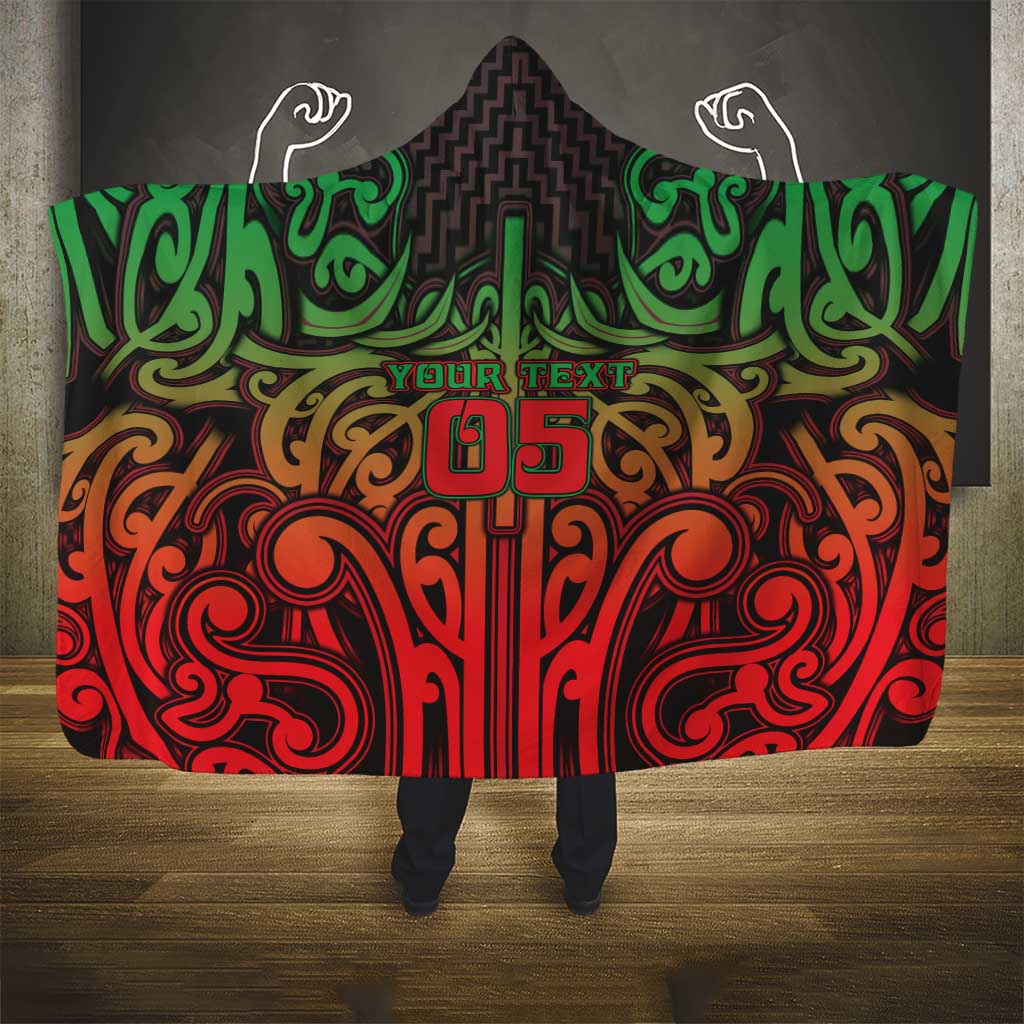 Custom Aotearoa Tuhoe Hooded Blanket Maori Tribal Pattern Mix Poutama