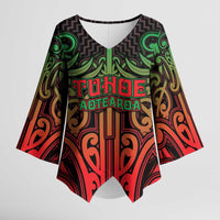 Custom Aotearoa Tuhoe Kimono Sleeve Blouse Maori Tribal Pattern Mix Poutama