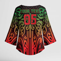 Custom Aotearoa Tuhoe Kimono Sleeve Blouse Maori Tribal Pattern Mix Poutama