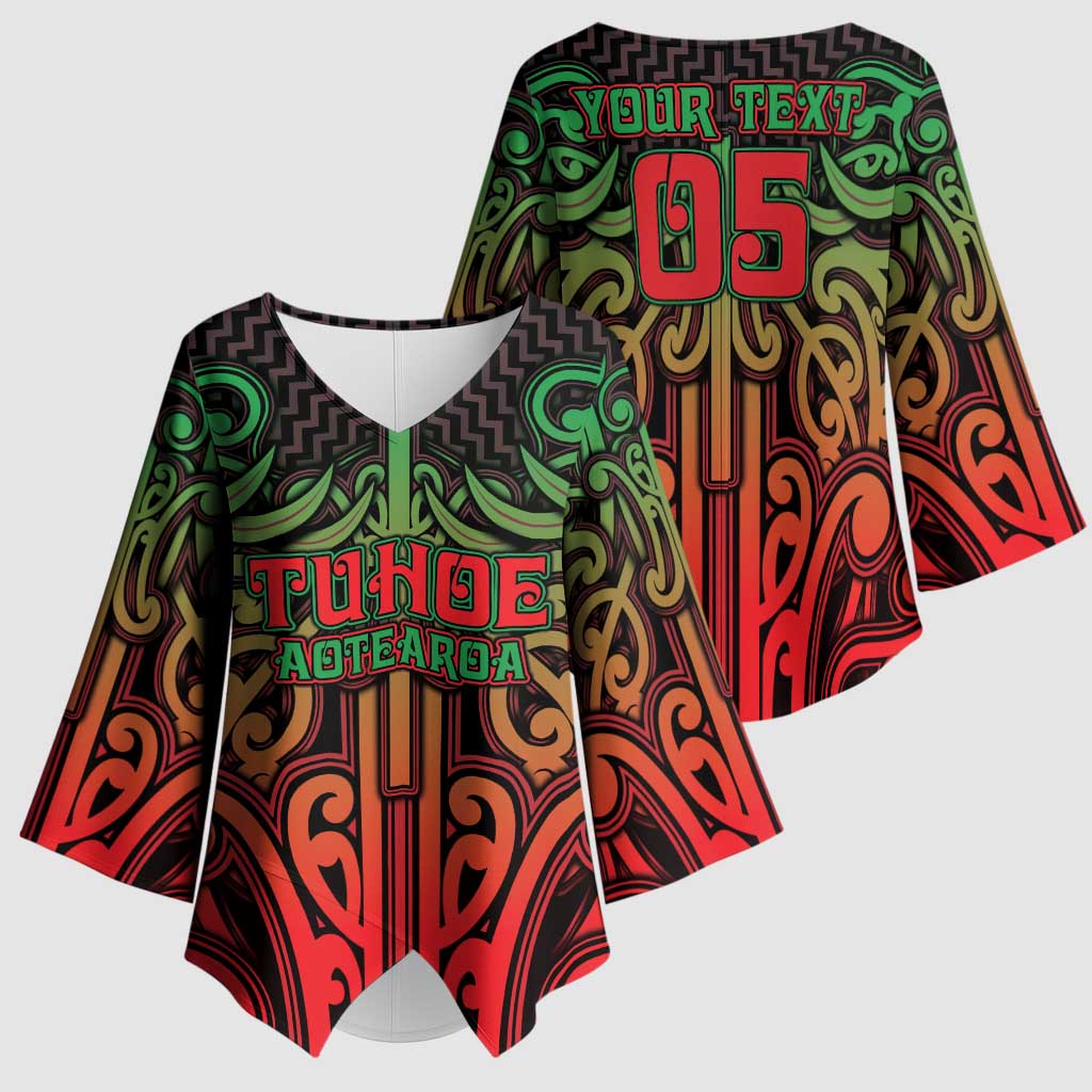 Custom Aotearoa Tuhoe Kimono Sleeve Blouse Maori Tribal Pattern Mix Poutama