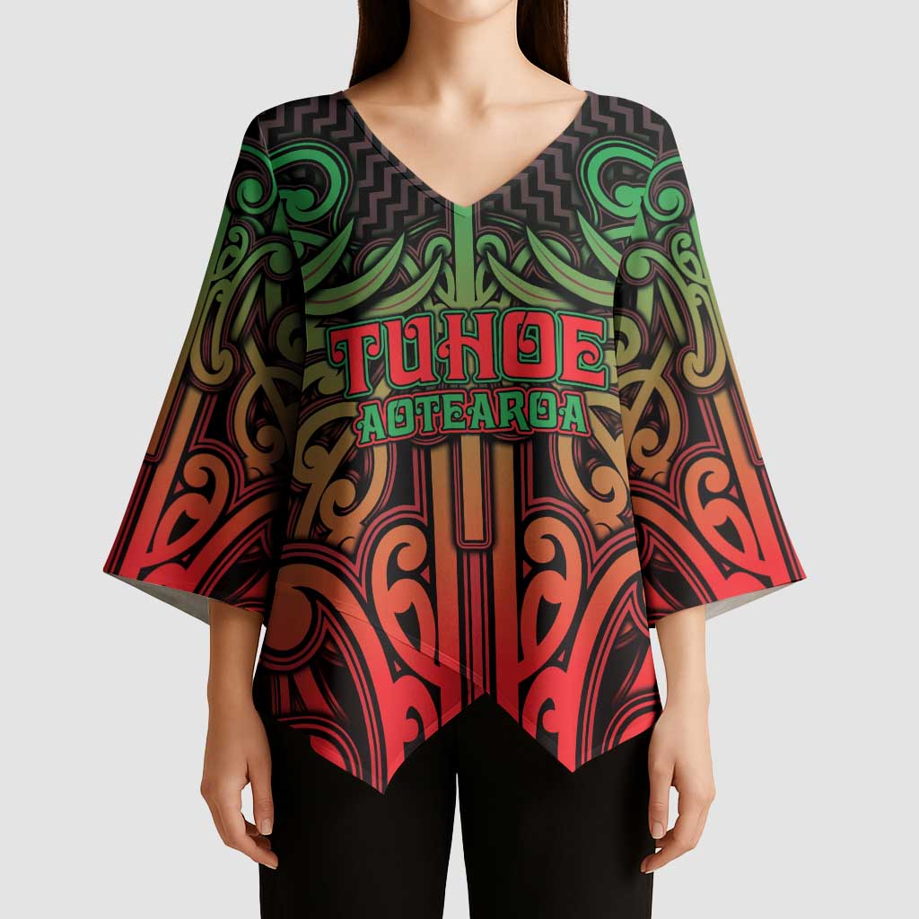 Custom Aotearoa Tuhoe Kimono Sleeve Blouse Maori Tribal Pattern Mix Poutama