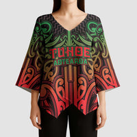 Custom Aotearoa Tuhoe Kimono Sleeve Blouse Maori Tribal Pattern Mix Poutama