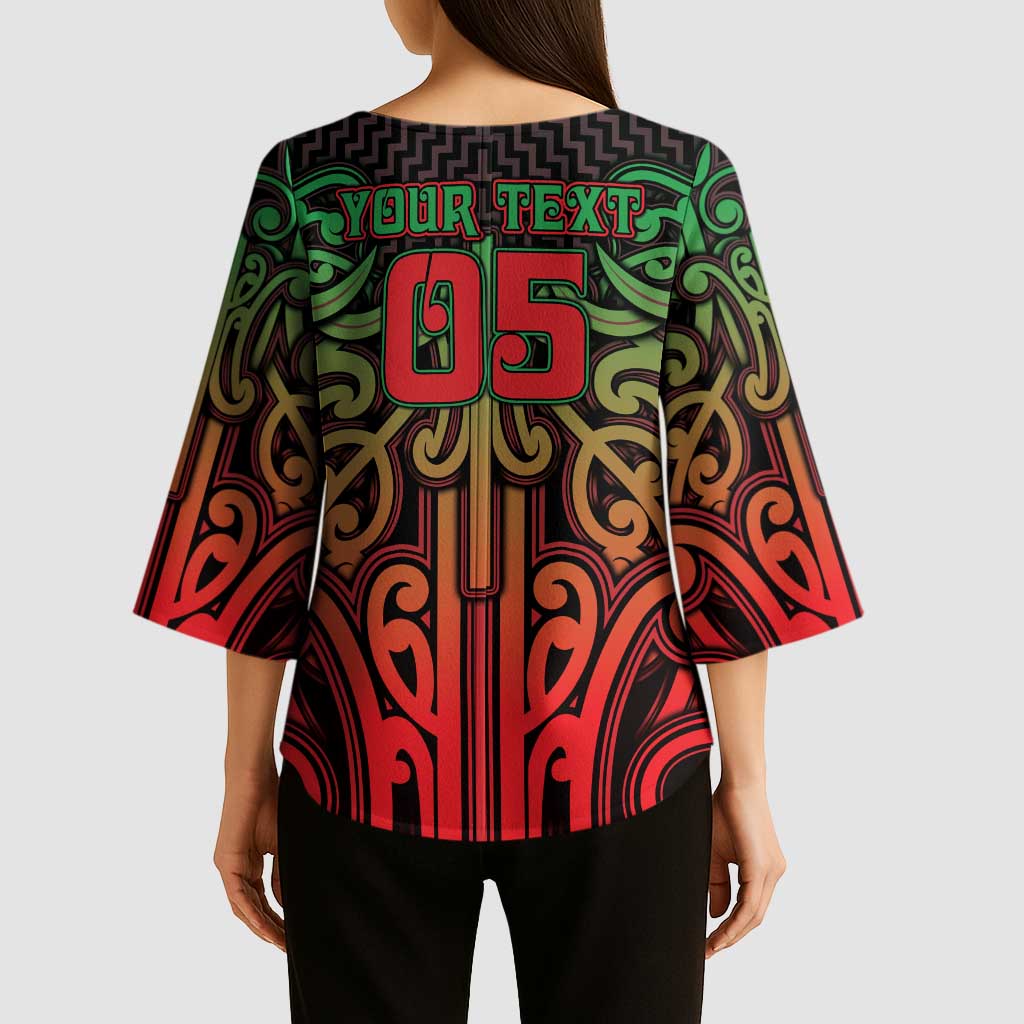 Custom Aotearoa Tuhoe Kimono Sleeve Blouse Maori Tribal Pattern Mix Poutama